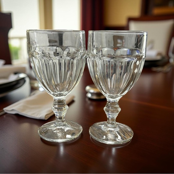 Other - Elegant Vintage Clear Glass Goblets – Set of 2 Ribbed Design, Footed Stemware